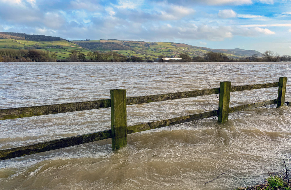 Flooded farmland in Monmouthshire